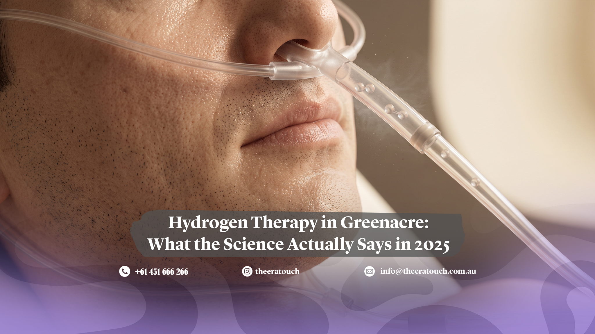 Hydrogen Therapy in Greenacre: What the Science Actually Says in 2025 — close-up of a man breathing through a clear nasal cannula during a hydrogen inhalation session