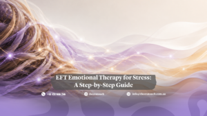 EFT Emotional Therapy for Stress: A Step-by-Step Guide — flowing lavender and gold ribbons untangling from a knot into calm waves with glowing points along the strands